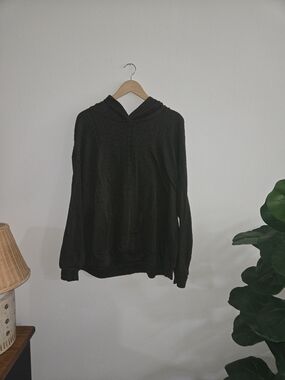 SHEIN Olive Green Hooded Knit Sweater